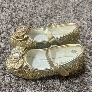 Princess Gold Glitter Mary Jane Shoes with Gem Bow